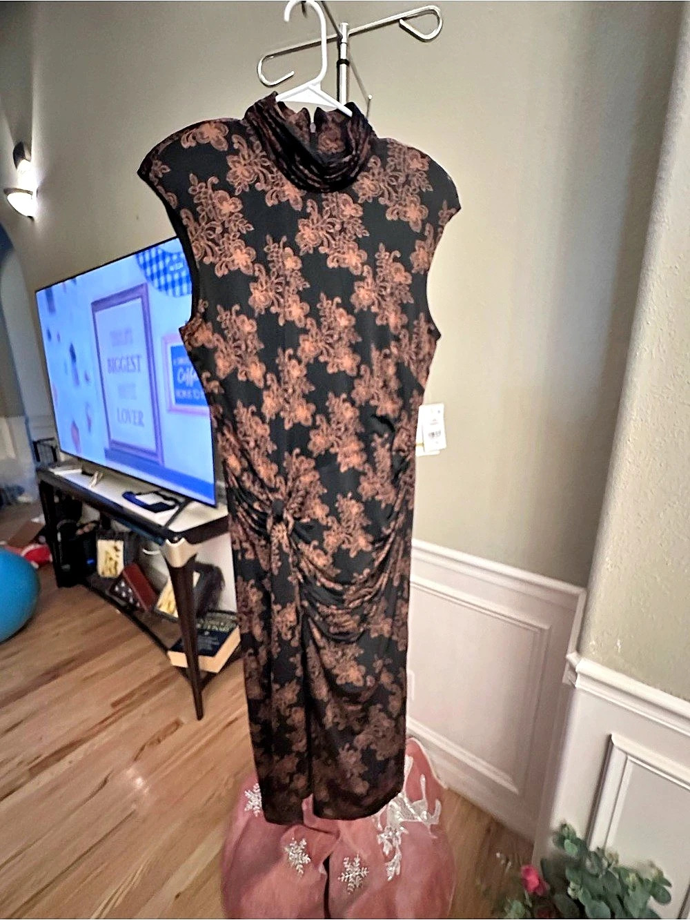 Taylor Mock Neck Knot Hip Midi Dress Black & Brown Size 14 NWT